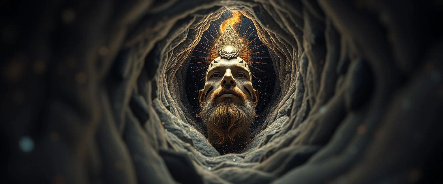 pinhole pic into 4th dimension ,awake within a dream, portrait of ascended chakra master blaster, master oil painting by Rembrandt, escape route from our dimensions, hidden even to the zebra worm hole