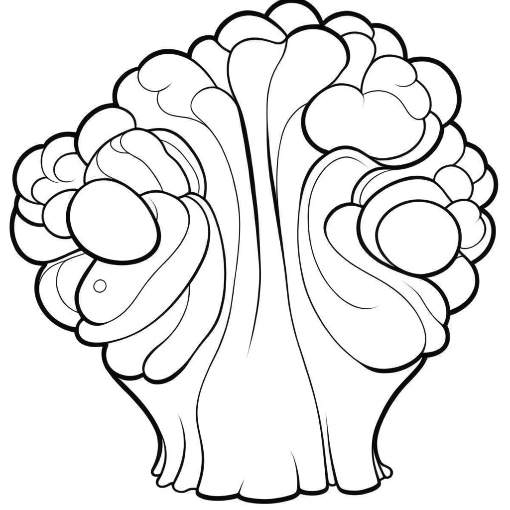 bold and easy Coloring page for toodlers, with a broccoli, very Bold outlines and white background, minimum amount of details, very simple, very thick outlines