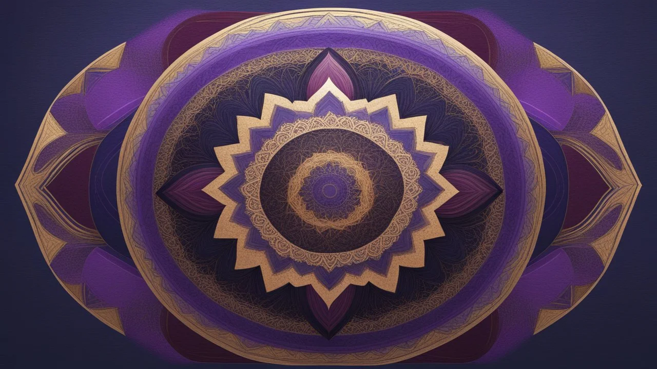 A Geometrical Mandala Using These Colors: Purple, Navy-Blue, Maroon, Shining Golden, Shining Silver, And A Rustic Black.