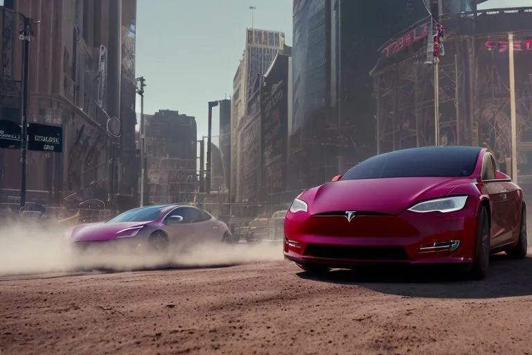 A Tesla 'Model Y' is drifting at high speeds, inside the 'Yankee Stadium' in Manhattan. (CINEMATIC, WIDE ANGLE LENS, PHOTO REAL)