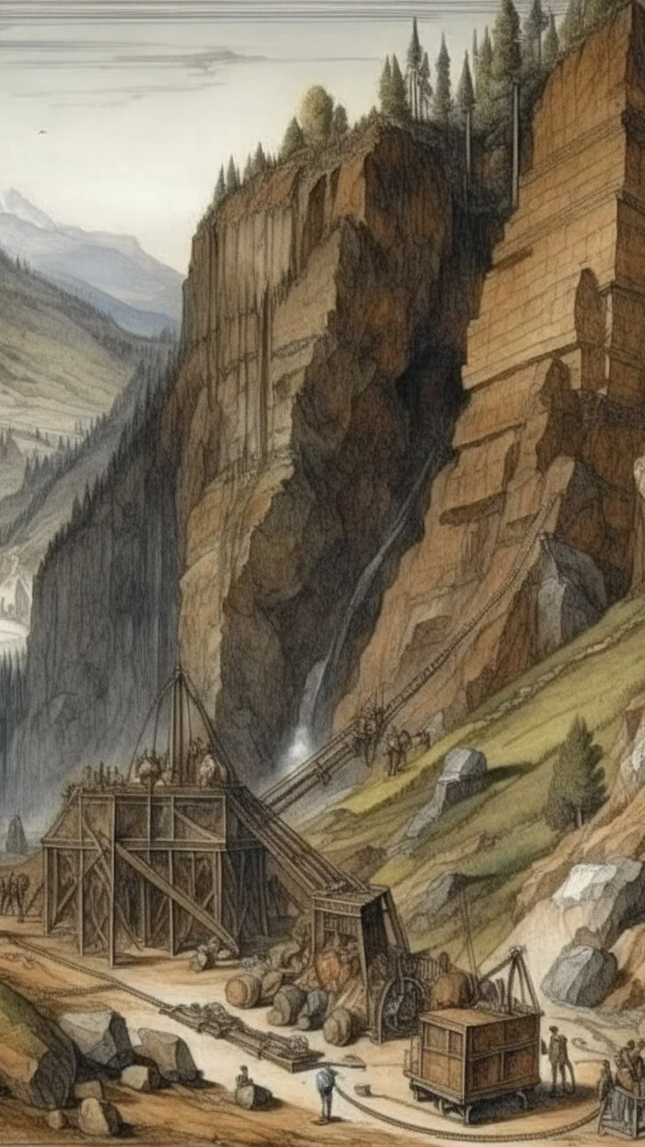 A brown mine in a large mountain painted by Albrecht Durer