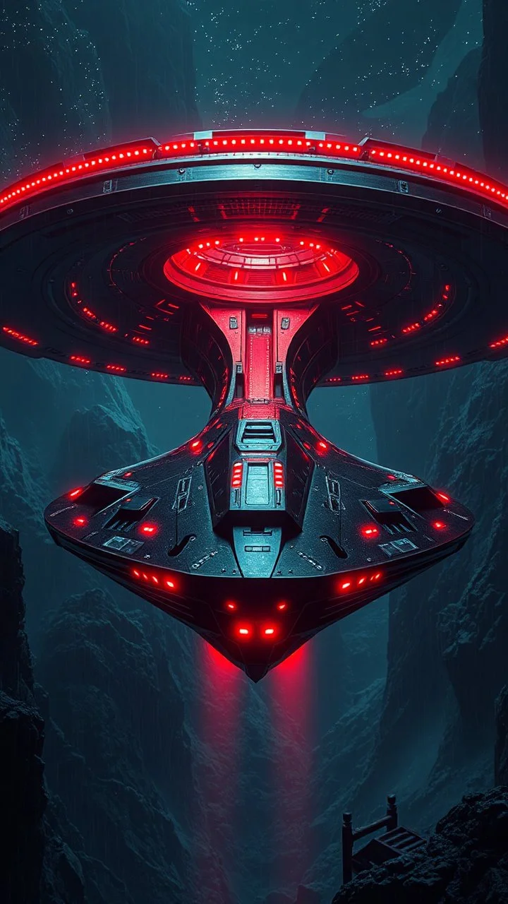 RED&BLACK COLORED CARBON FIBER TITANIUM armor plated ufo starship , stunning environment, beautifully lit, insanely detailed