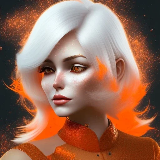 fantasy setting, woman, orange and white hair, wavy hair, freckles, ranger, more orange hair, more white hair, more white hair, more white hair