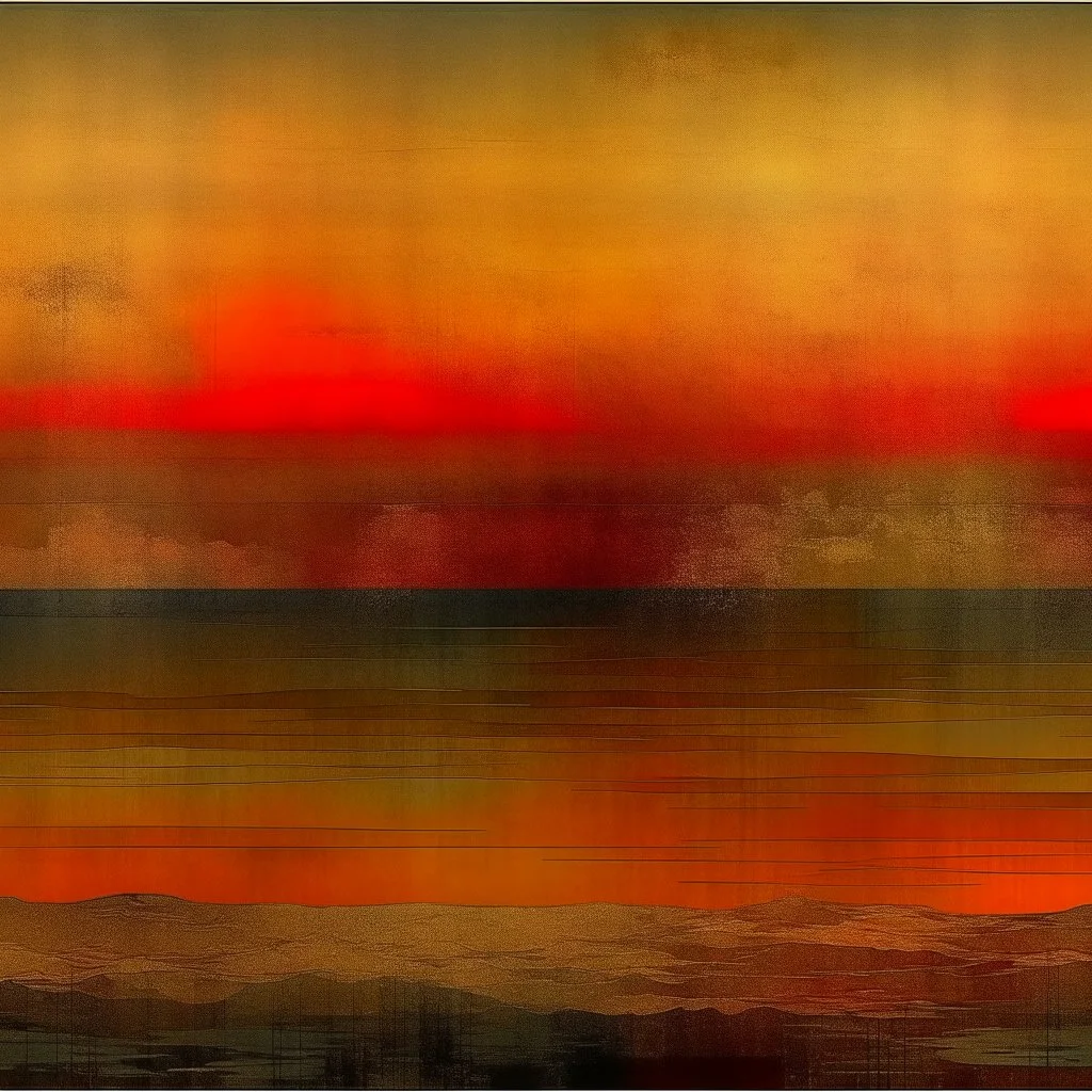 nyctophobia seascape, by VS Gaitonde, mind-bending illustration; asymmetric, warm colors, dark background