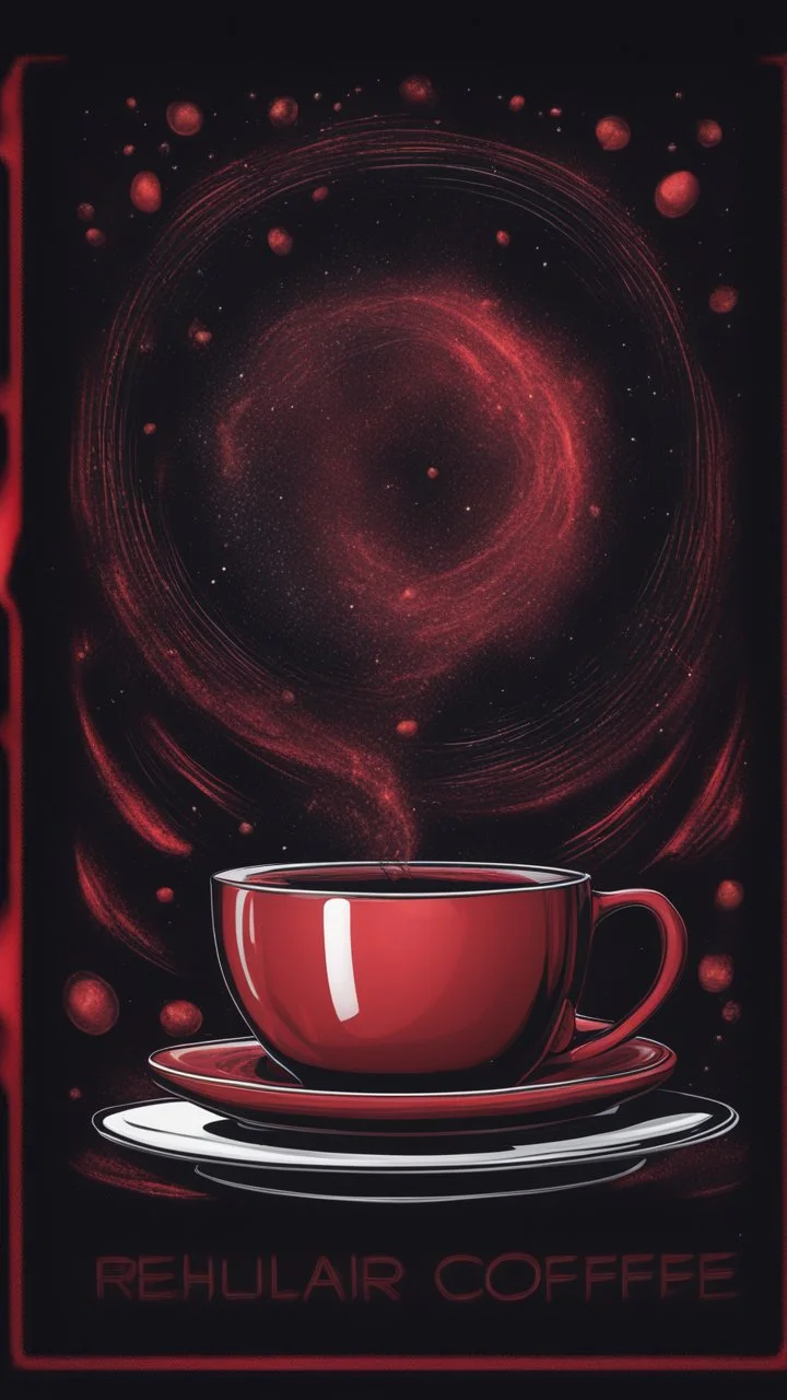 realistic cosmic red coffee looking illustration t shirt art, front view, vibrant color, black background