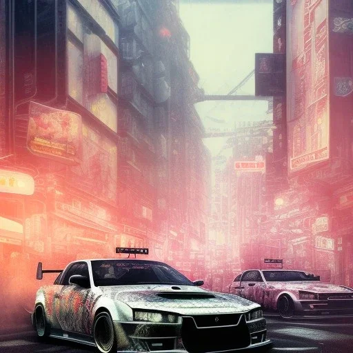 volumetric japan city environment and background, realistic illustration and highly detailed digital painting of illegal street drifting, ghost flames, inside a vibrant city, underground jdm scene, d1 grand prix, nissan, mitsubishi, otaku, neon, toyota, honda, subaru, highly detailed, money, high contrast, realistic shaded volumetric lighting, 8k, tokyo drift, reflective ground, octane render, smoke, burnout, vitality colours, colorful, uhd, blue fires, dk, hooning manga art by sam curry