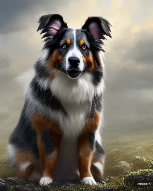 Australian Shepherd in body armor, ultra HD, 8k, realistic