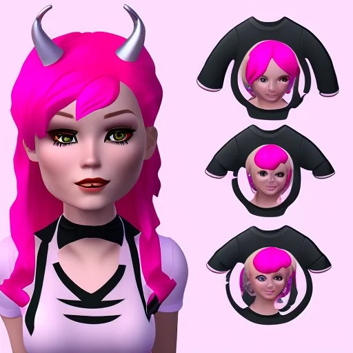 ROBLOX woman character pink hair with horns with white t-shirt and black tie