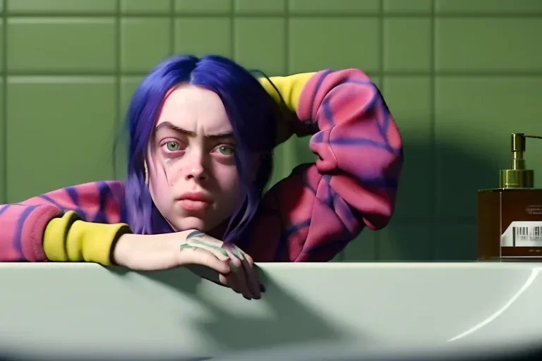 Billie Eilish, lying, in the bathroom