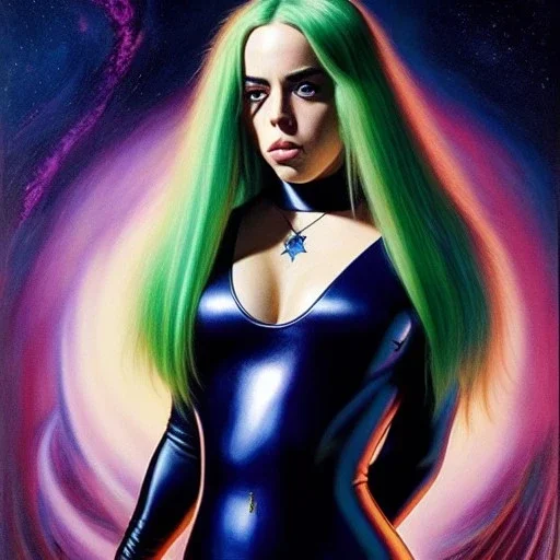 (full body),full body view portrait oil on canvas,'Billie Eilish wearing skintight latex suit',comic book cover, mystical colors,insanely detailed,realistic,intrincate detail,crystal clear eyes,perfectly drawn face, 16k resolution, masterpiece,Simon Bisley,Frank Frazetta,Alex Horley,ARTHUR ADAMS