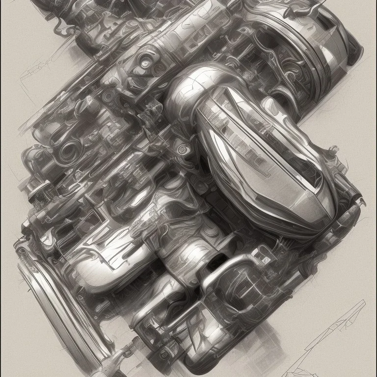 technical concept study, pencil sketch, sigle digital, inspired from Vintage bugatti car