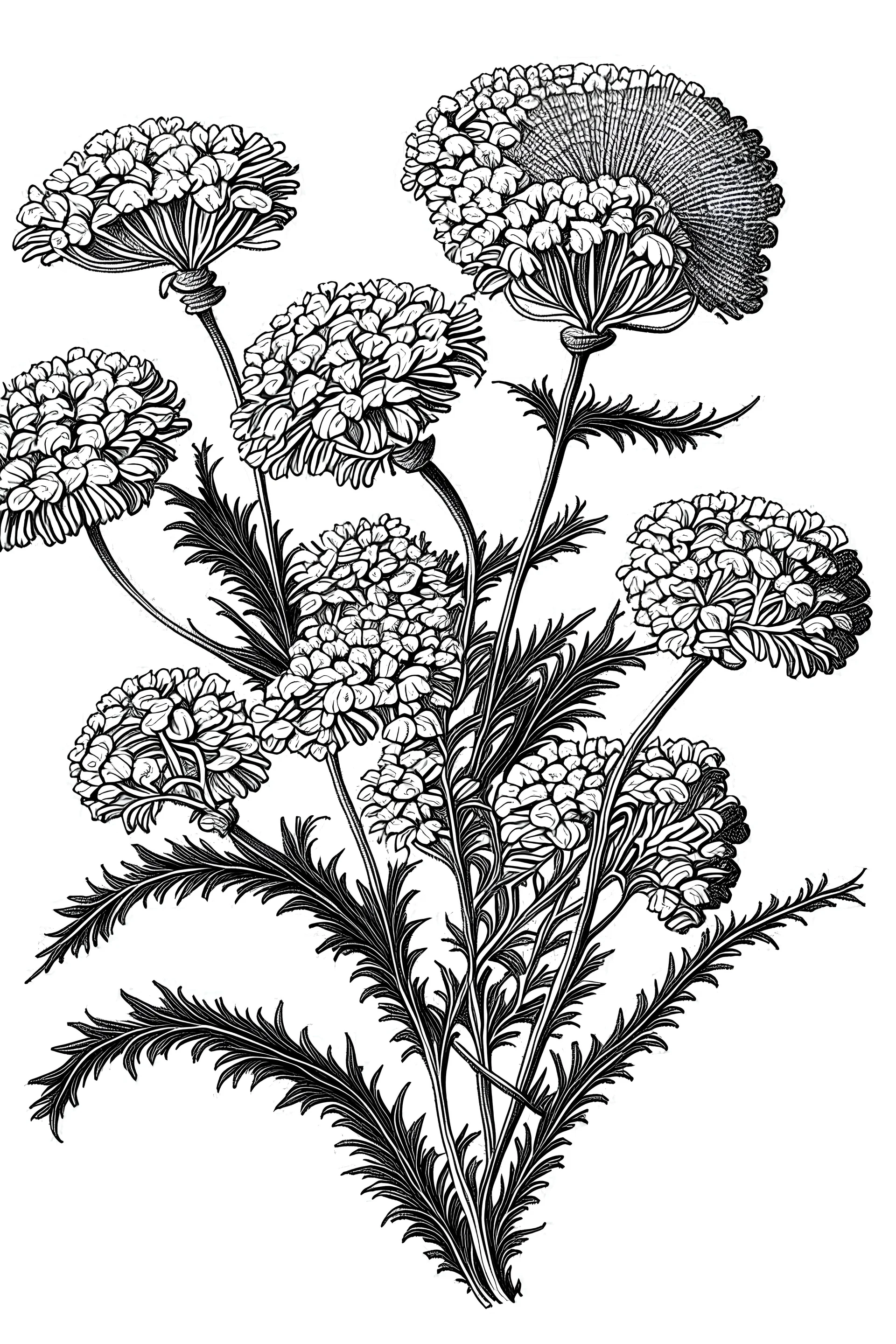 Achillea flower BLACK WITHE DRAWING