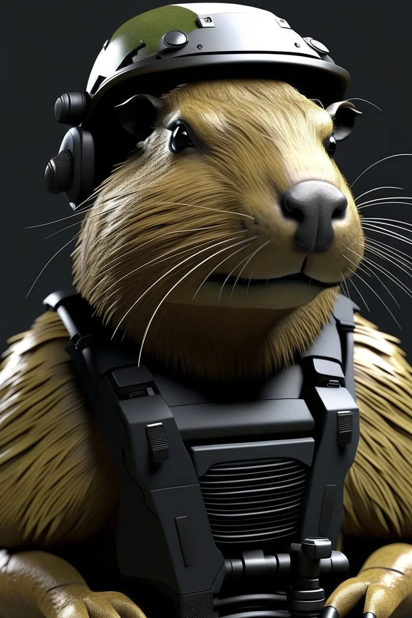 capybara soldier with rilfe M4 with helmet ready to go to war realistic