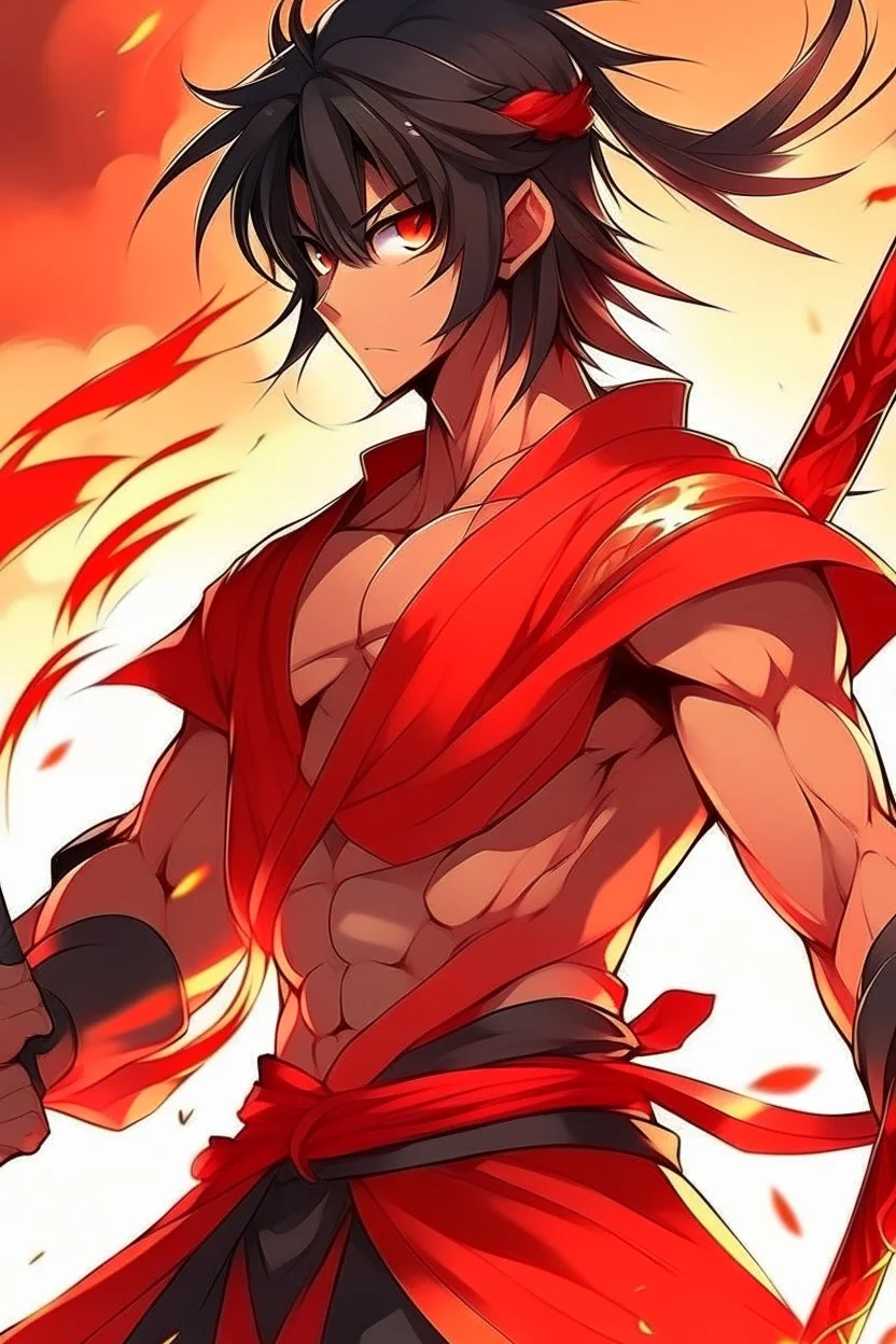 The same photo anime but with a katana red sword