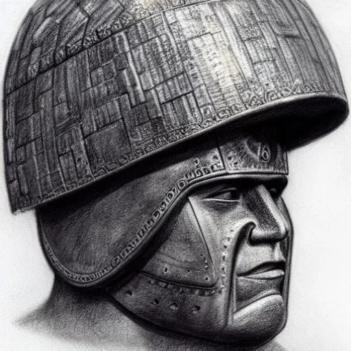 pencil and charcoal portait sketch of sutton hoo helmet