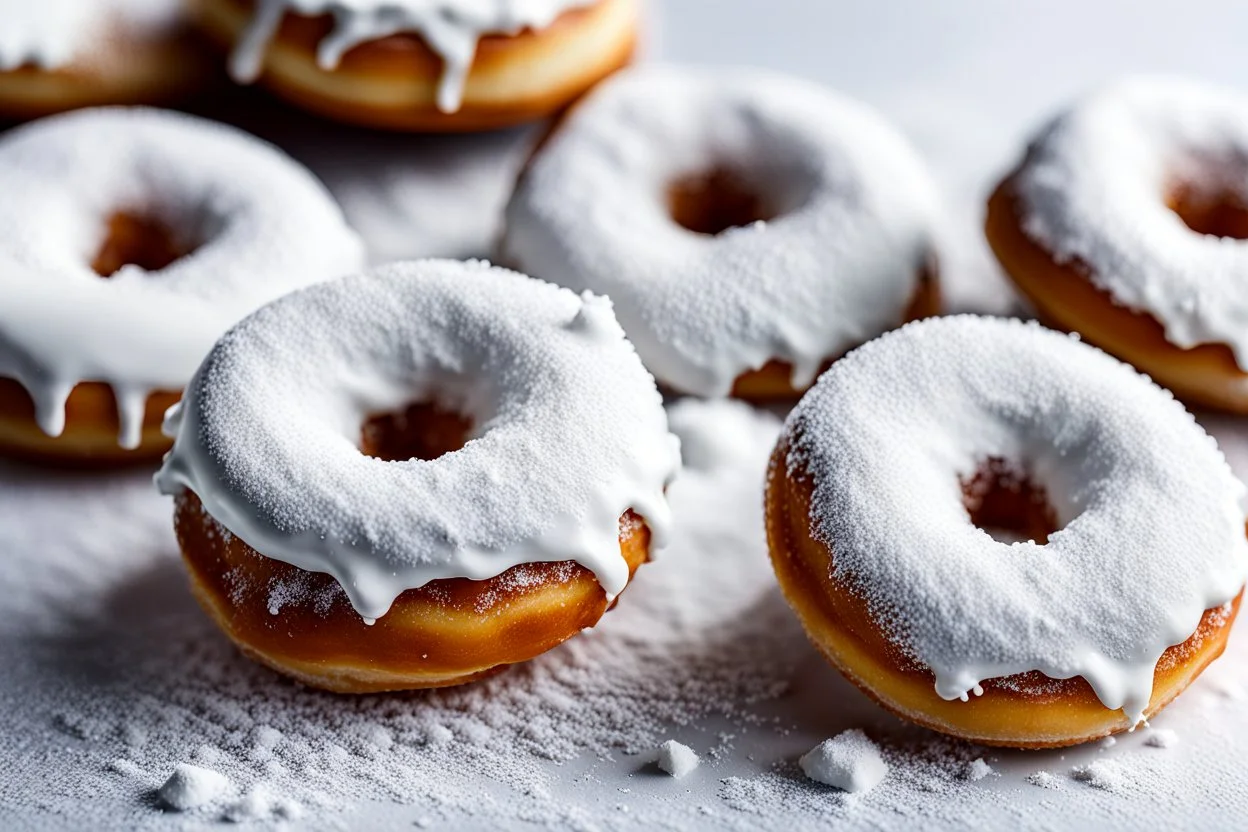 mini donuts completely covered in powdered sugar