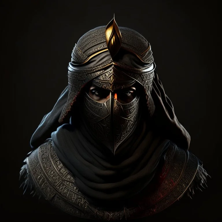 Arab warrior, rounded, 3D, 8k, black background