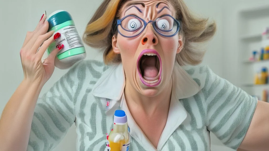 lady on phone with prescription pill bottle freaking out