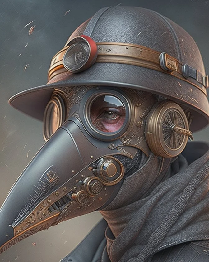 Best quality, masterpiece, ultra high definition,Futuristic, cyberpunk, Plague doctor mask, Comic style