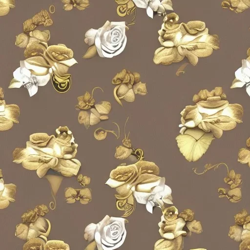 brown grey cream and gold Roses and orchids art nouveau