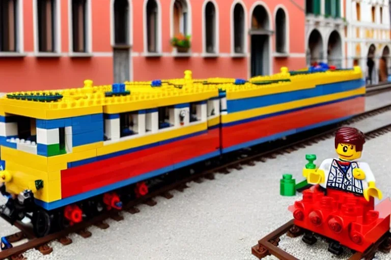 Train lego in venice lego Italian old Town lego