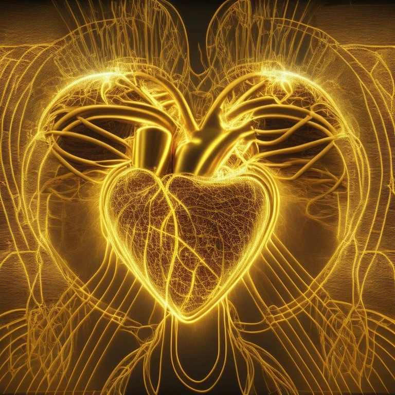 electric heart in golden tapestry