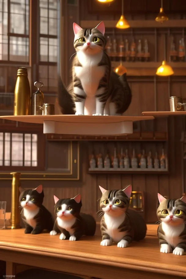 Cute CGI cats in a pub