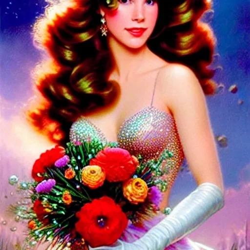 Perfect and beautiful face of teen robyn lively, holographic gown, holding a bouquet of floral coral, bubbles, upward flowing long hair, gloves hidden under the bouquet, underwater with seashells and fish, seahorses, coral, fantasy, regal, intricate, by stanley artgerm lau, greg rutkowski, thomas kinkade, alphonse mucha, loish, norman rockwell