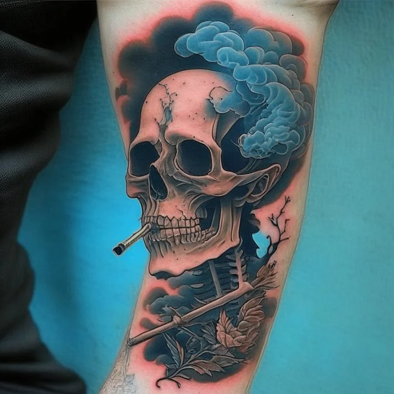 old style tattoo with death smoking by james jean