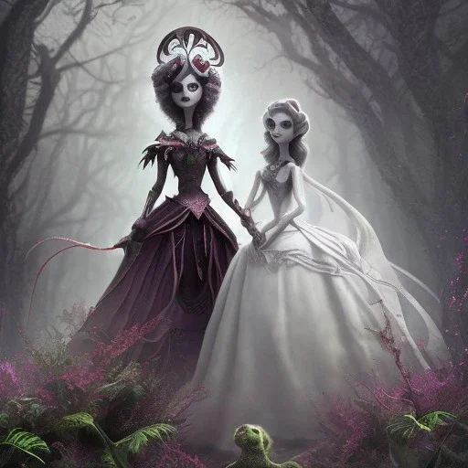 extrem tim burton style of the evil stepsisters, sharp focus, beautiful eyes