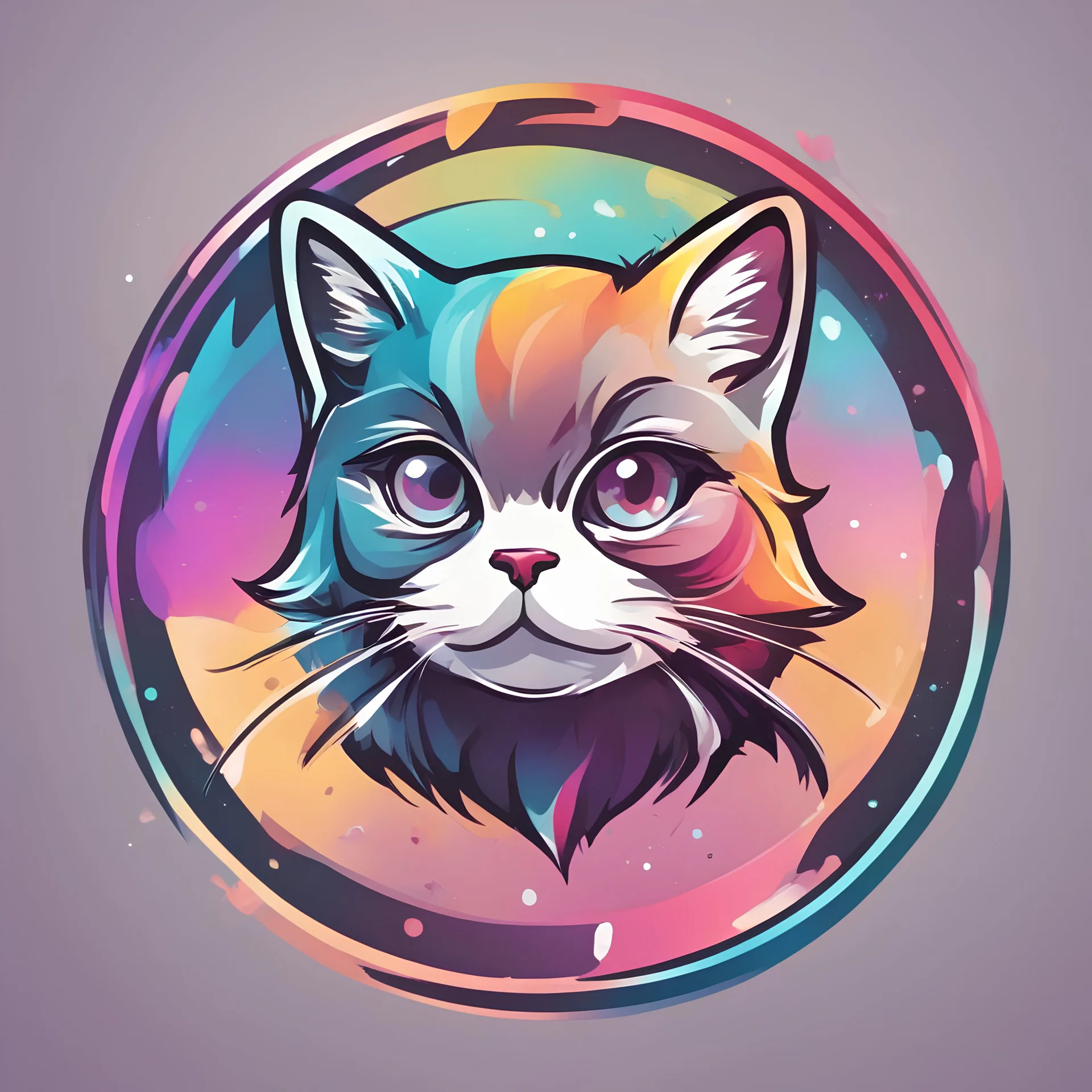 cute cat logo for YouTube in a circle , colorful design