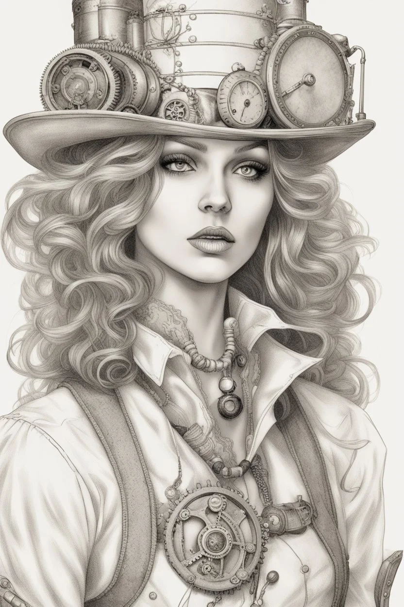 portrait of a beautiful steampunk lady on a white background