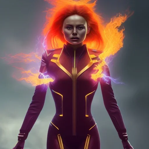 Dark Phoenix, X-Men , Jean Gray. hyperfantastic,hyperscifi,unreal engine 5.best colours,deep purple . fire theme .blue neon smoke.cinamatic,full cinematic lights.beautiful body details,beautiful face details,8k,hyperdetails.