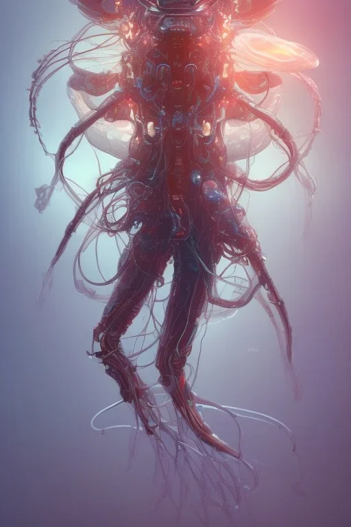 Cyborg biomechanical jellyfish deity, sci-fi, highly detailed, digital painting, artstation, concept art, smooth, sharp focus, illustration, art by artgerm and greg rutkowski and alphonse mucha