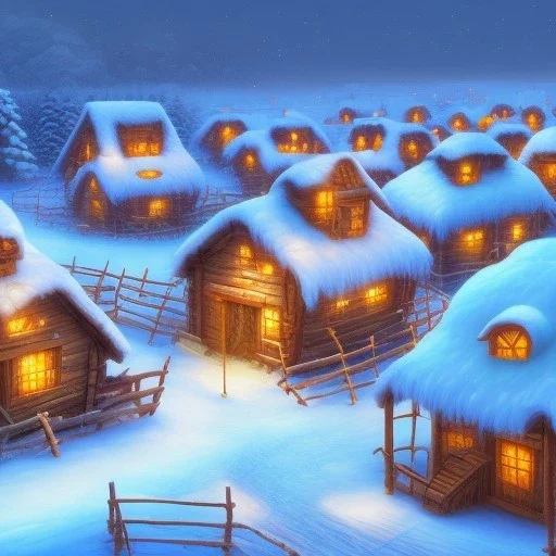 fantasy farming village winter night