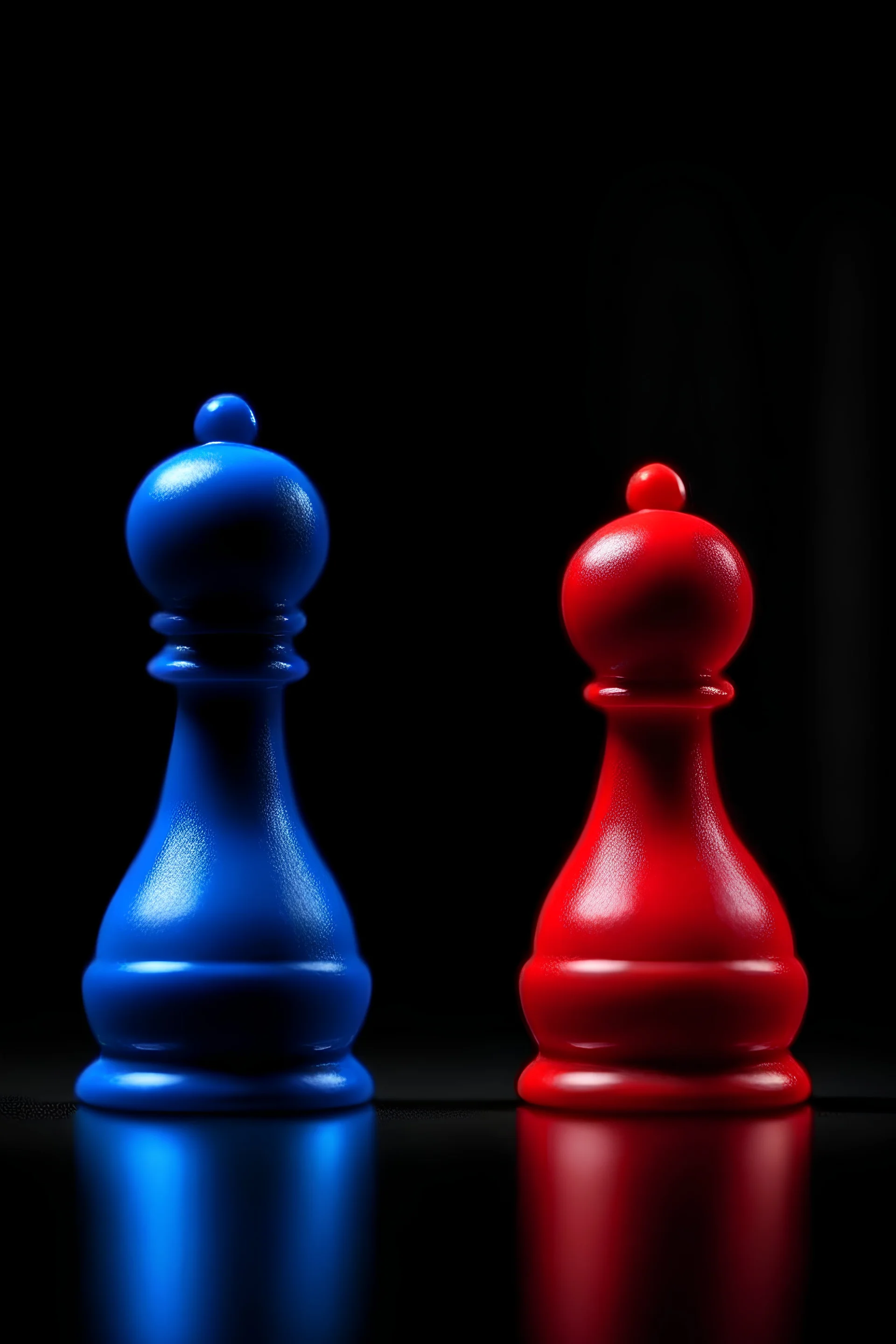 red pawn standing next to blue pawn, symetrical