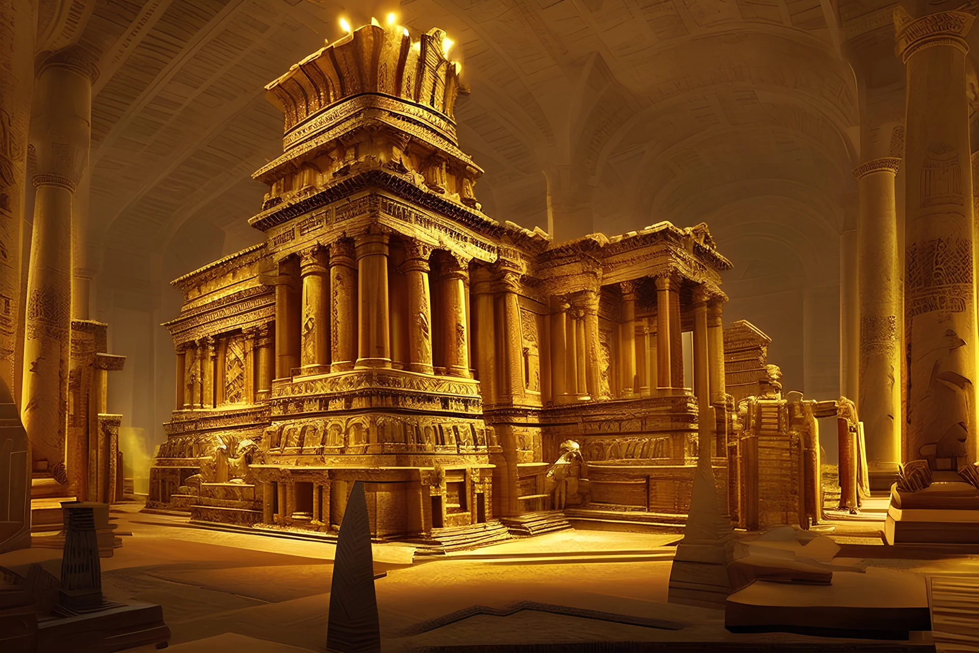 Tombs of kings of ancient civilization, many golden objects. pomp A huge splendor is the ancient Tomb of Kings in the depths of the earthTemple of the goddess Venus, where Amazon women guard the magnificent huge hall, some armed.