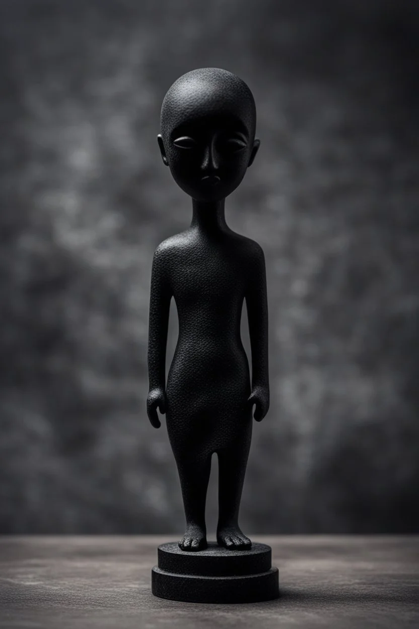 an ominous small statuette made of black stone, incomprehensible inhuman shape, surreal, strange