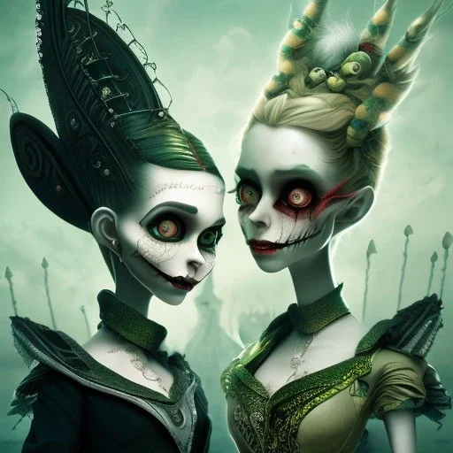 extrem tim burton style of the evil stepsisters, sharp focus