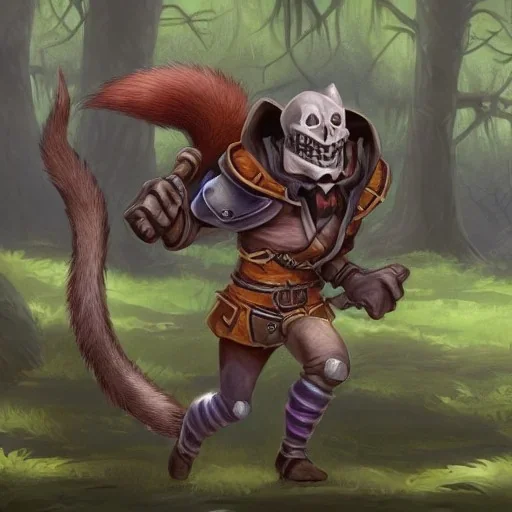 Portriste,d&d, medievil warrior running away from a Giant squirrel