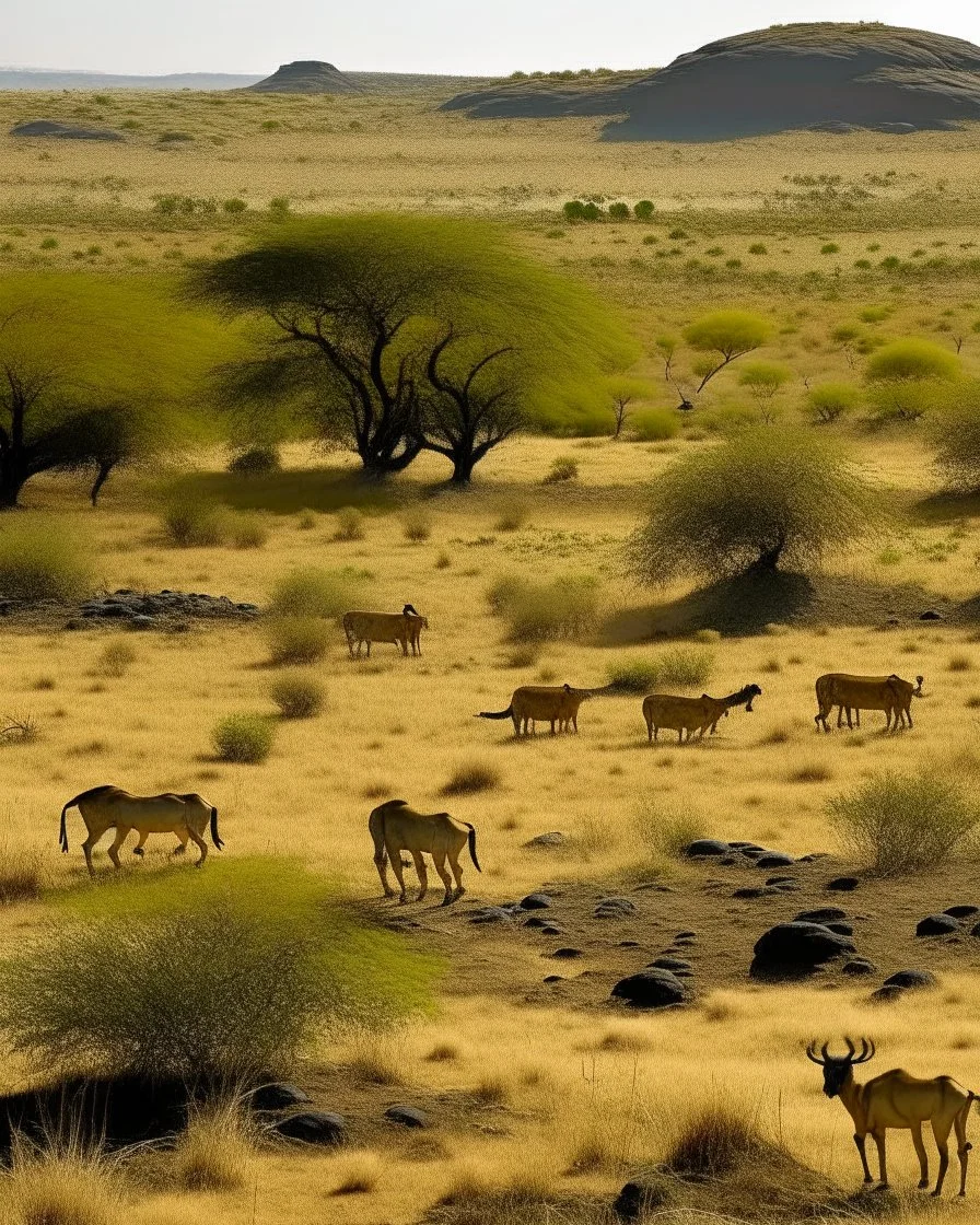 A savanna filled with mammals designed in native American petroglyphs