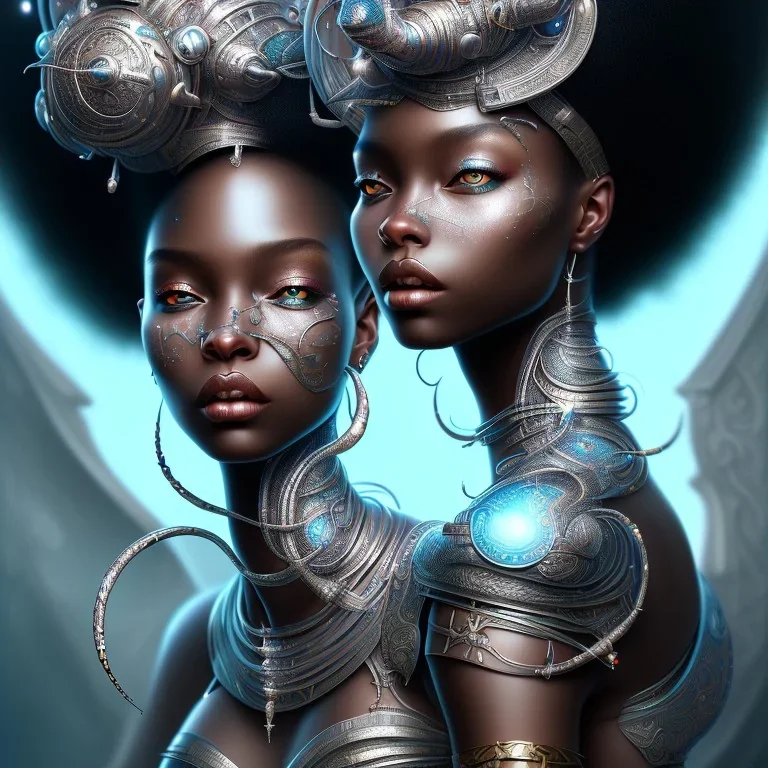 sango fantasy, fantasy magic, intricate, sharp focus, illustration, highly detailed, digital painting, concept art, matte, masterpiece head sexy view black African beauty black afro hair space lady silver lizard skin African princess