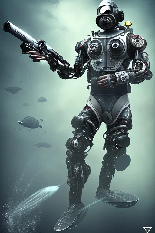 diver like a cyborg,with gun,detail,textures,cinematic