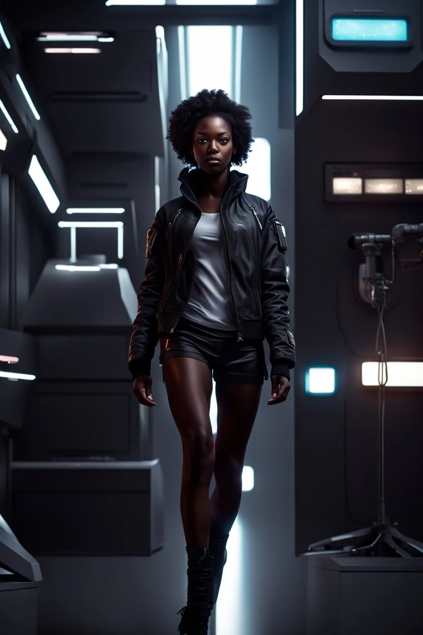 young black woman, futuristic, hyper realistic, detailed, cinematic lighting