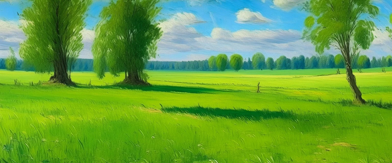 A green grassland near a clearing painted by Claude Monet