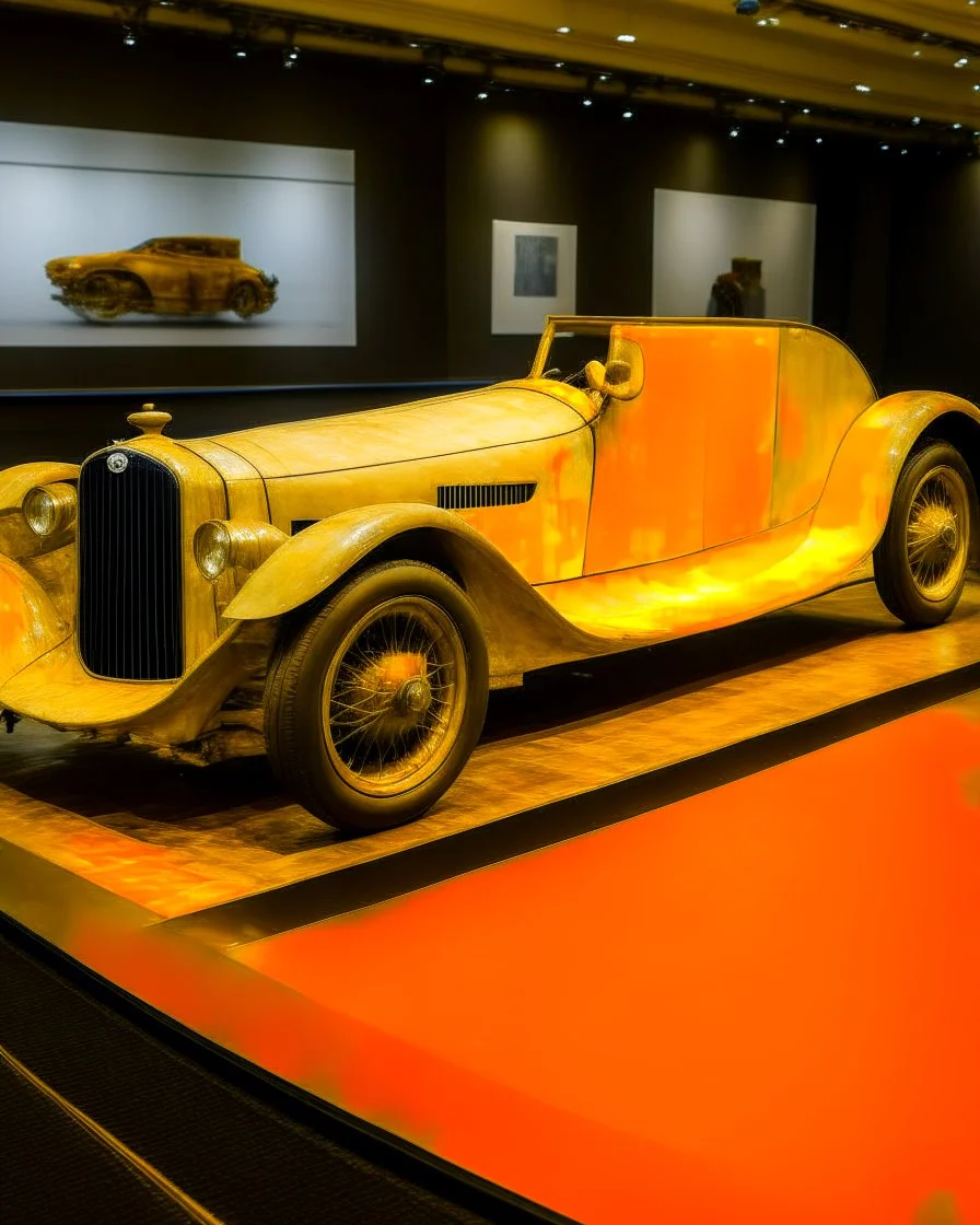 A light yellow racecar on a race track painted by Gustav Klimt