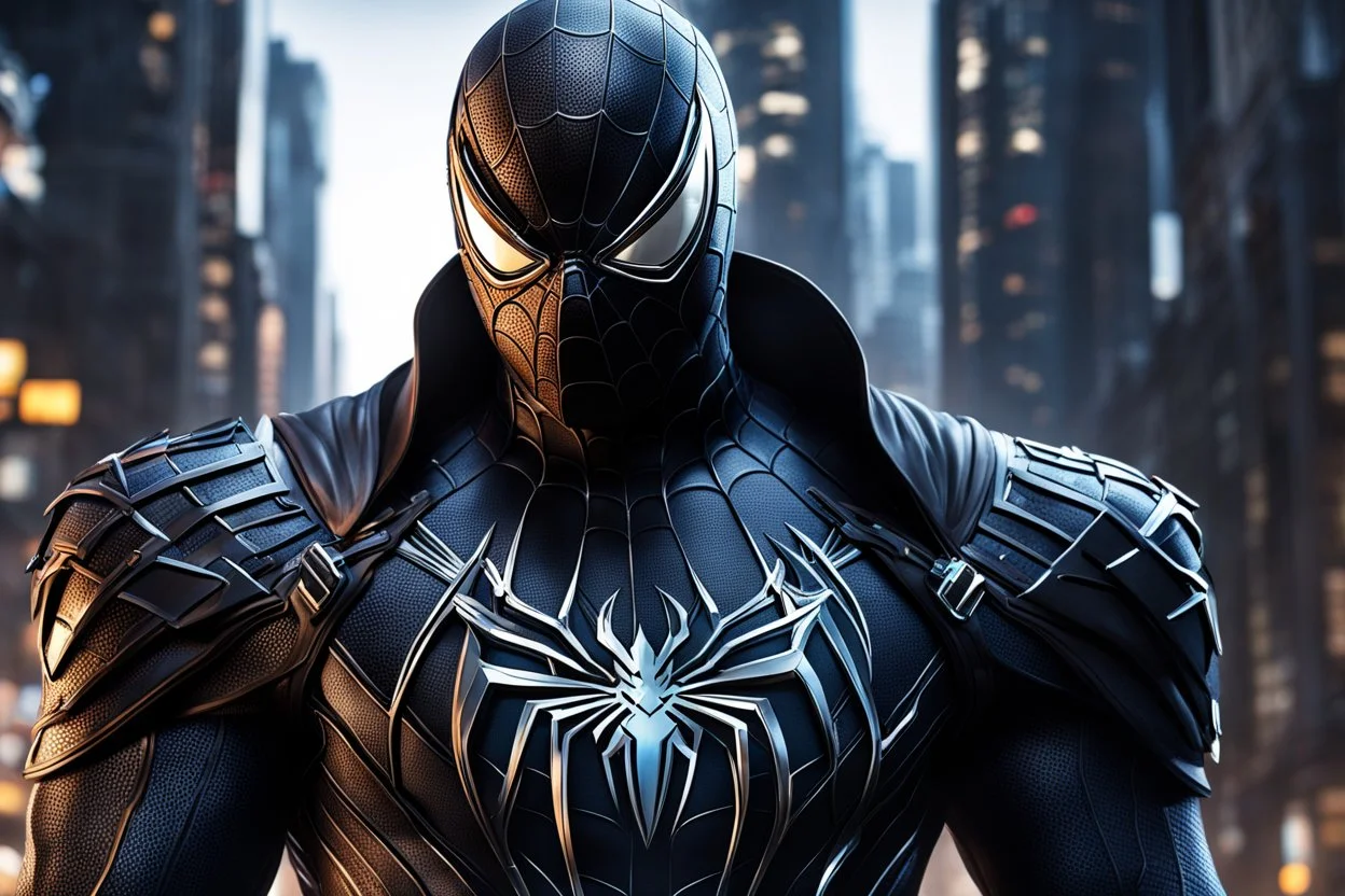 Spider man in 8k solo leveling shadow artstyle, symbiote them, assassin custom, intricate details, highly detailed, high details, detailed portrait, masterpiece,ultra detailed, ultra quality