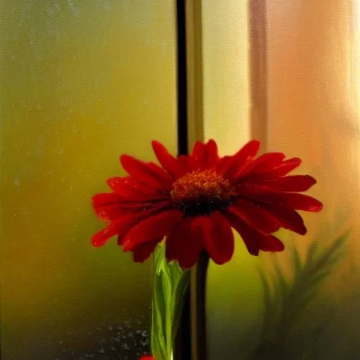 oil painting of a flower through a frosted window pane