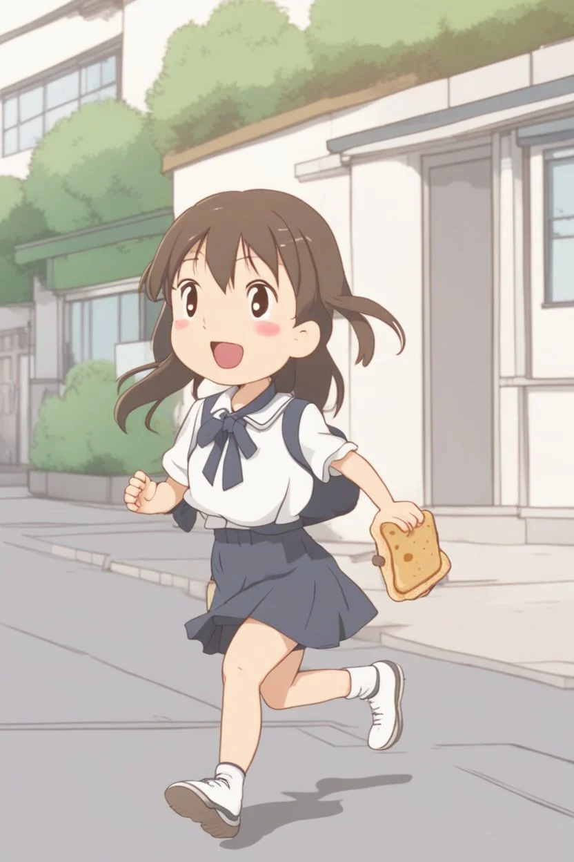 cute japanese school girl running with a slice of toast in her mouth