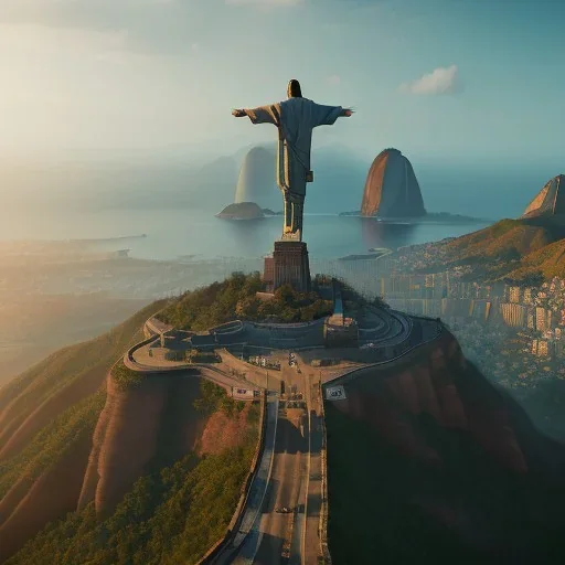 Christ the Redeemer, beautiful, landscape,sunset, unreal engine 5, cinematic lighting, photorealistic, realistic, hyper detailed, 8k, octane render, cinema 4d